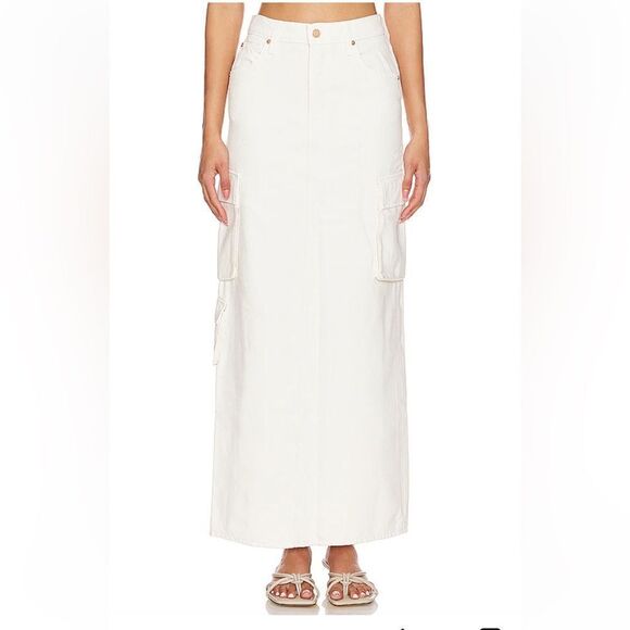 NWT Mother SNACKS! The Fun Dip Cargo Skirt Natural white denim maxi Revolve 29 - Picture 1 of 12